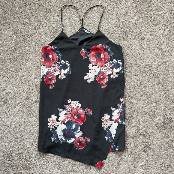 Intimately Free People Chemise Slip Dress Red Black Floral Size Small Wrap Front - Picture 1 of 10